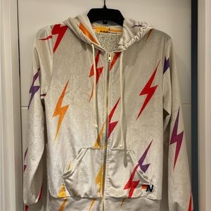 COPY - Aviator Nation Lightning Bolt velour full-zip hoodie.